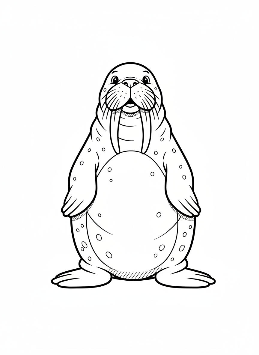Whiskers the Walrus - Black & White Illustration