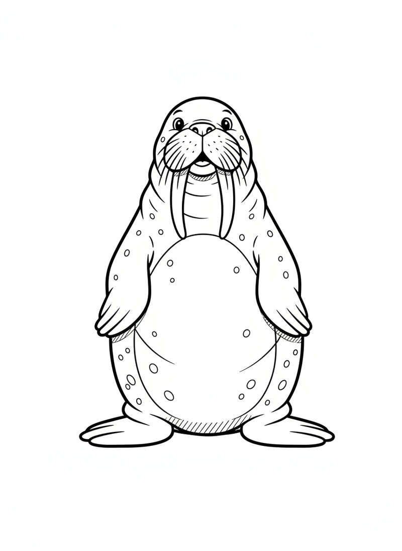 Whiskers the Walrus in Classic Coloring Book - Black & White Illustration