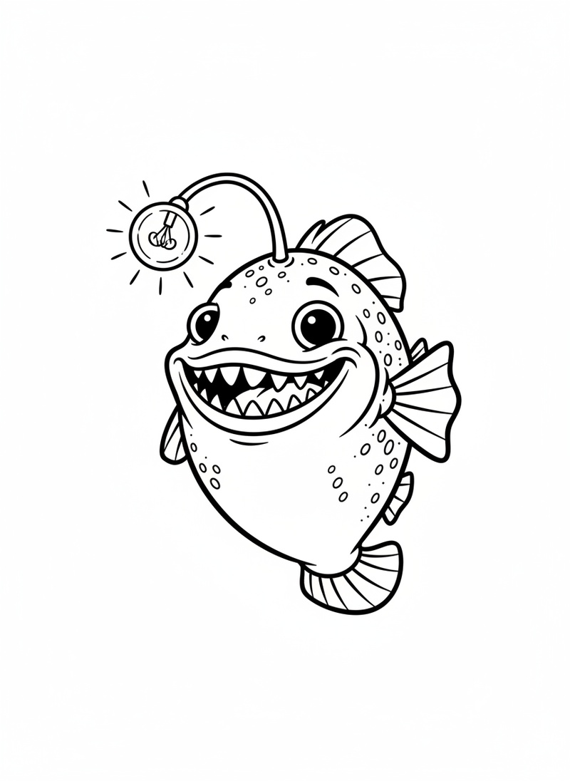 Glimmer the Anglerfish in Classic Coloring Book - Black & White Illustration
