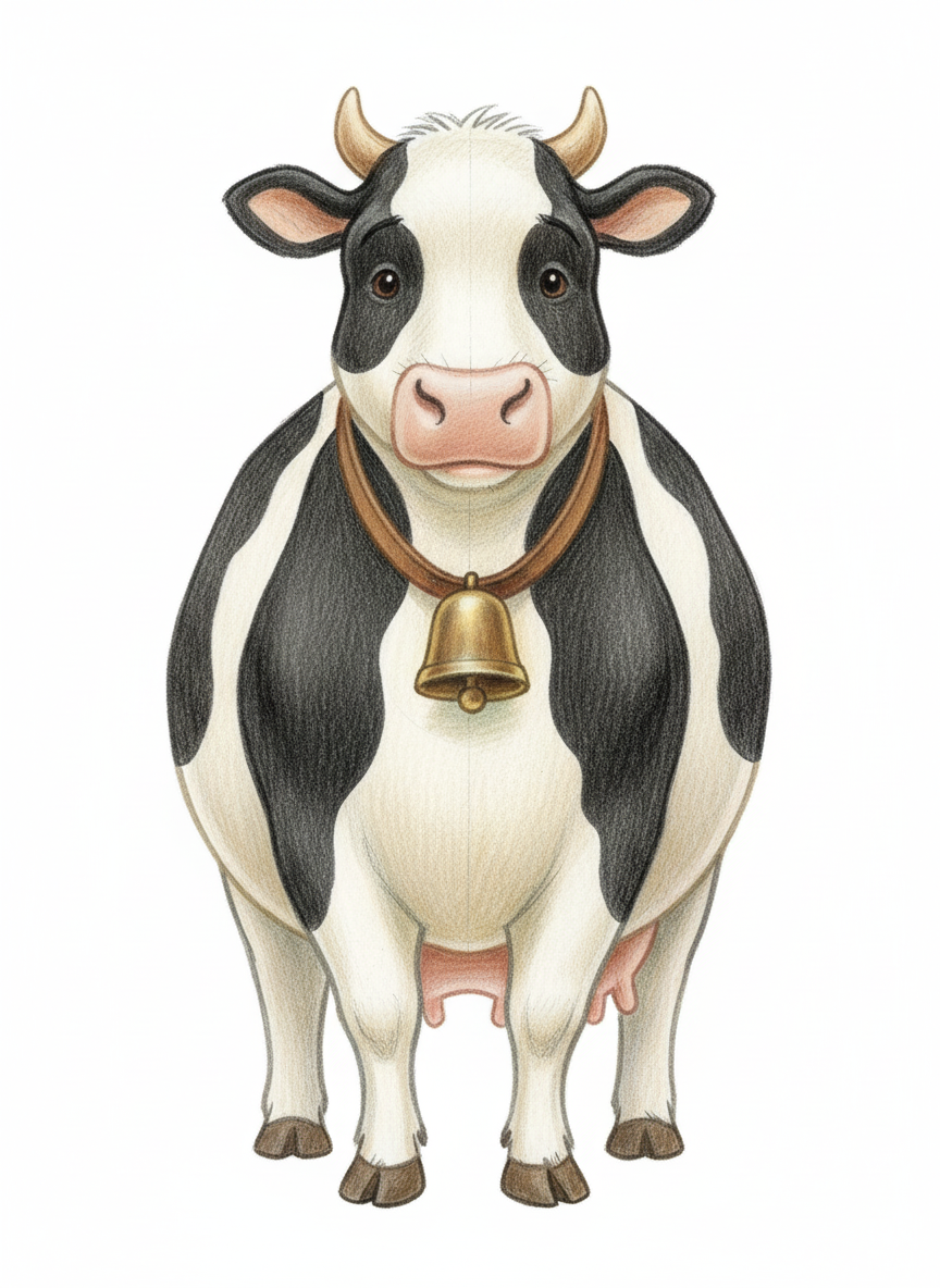 Bessie the Gentle Dairy Cow - Full Colored Illustration