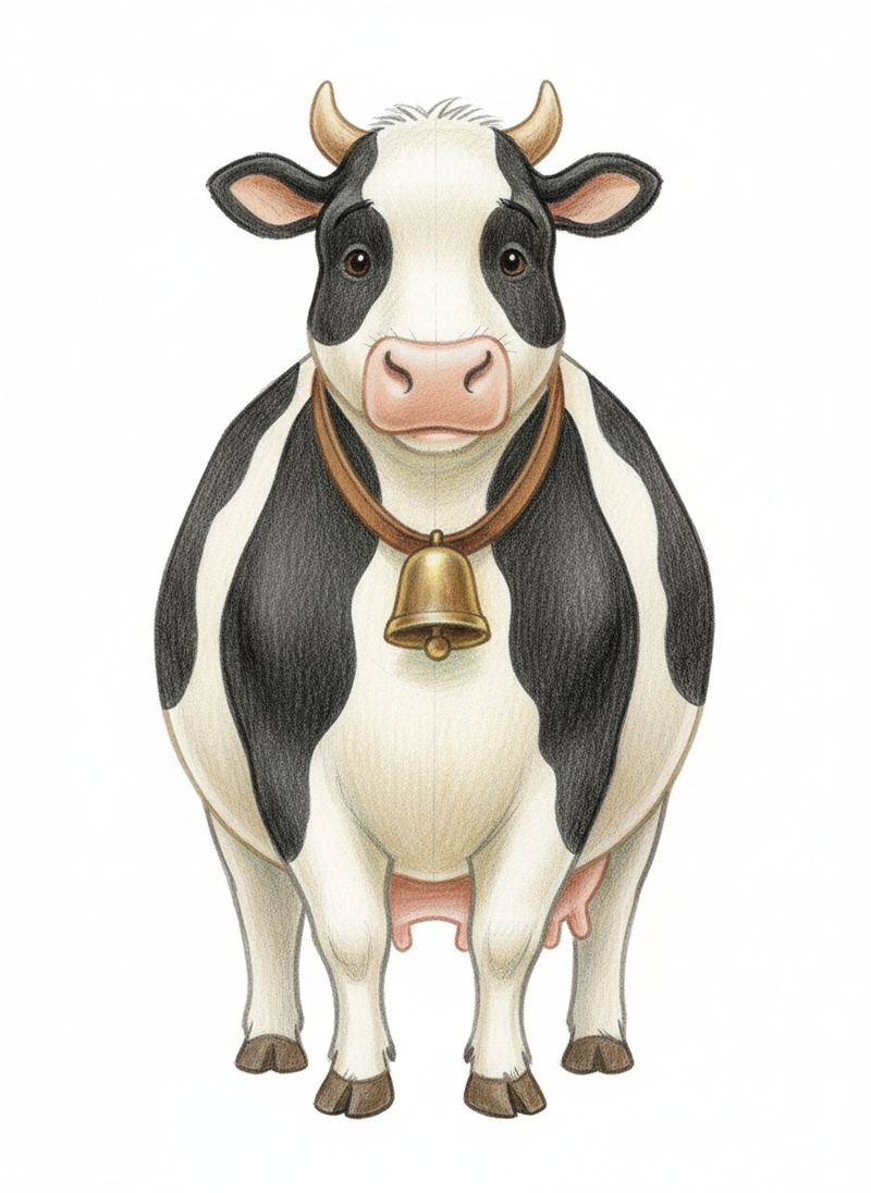 Bessie the Gentle Dairy Cow in Gentle Pencil - Full Colored Illustration