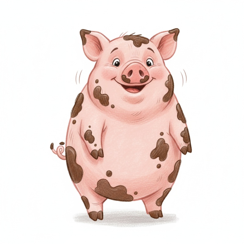 Muddles the Messy Pig in Gentle Pencil - Full Colored Illustration
