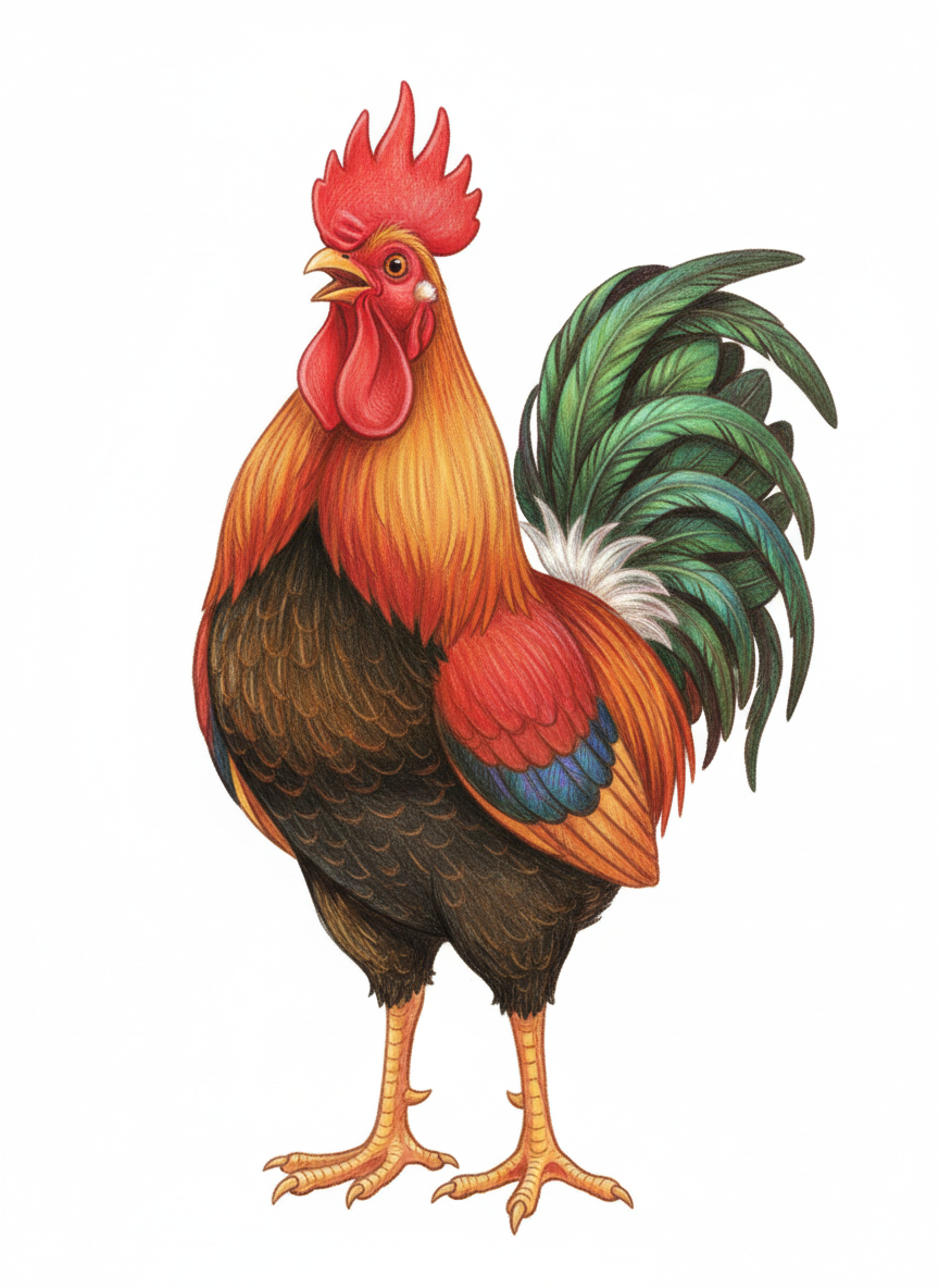 Rooster Red the Proud Cockerel - Full Colored Illustration