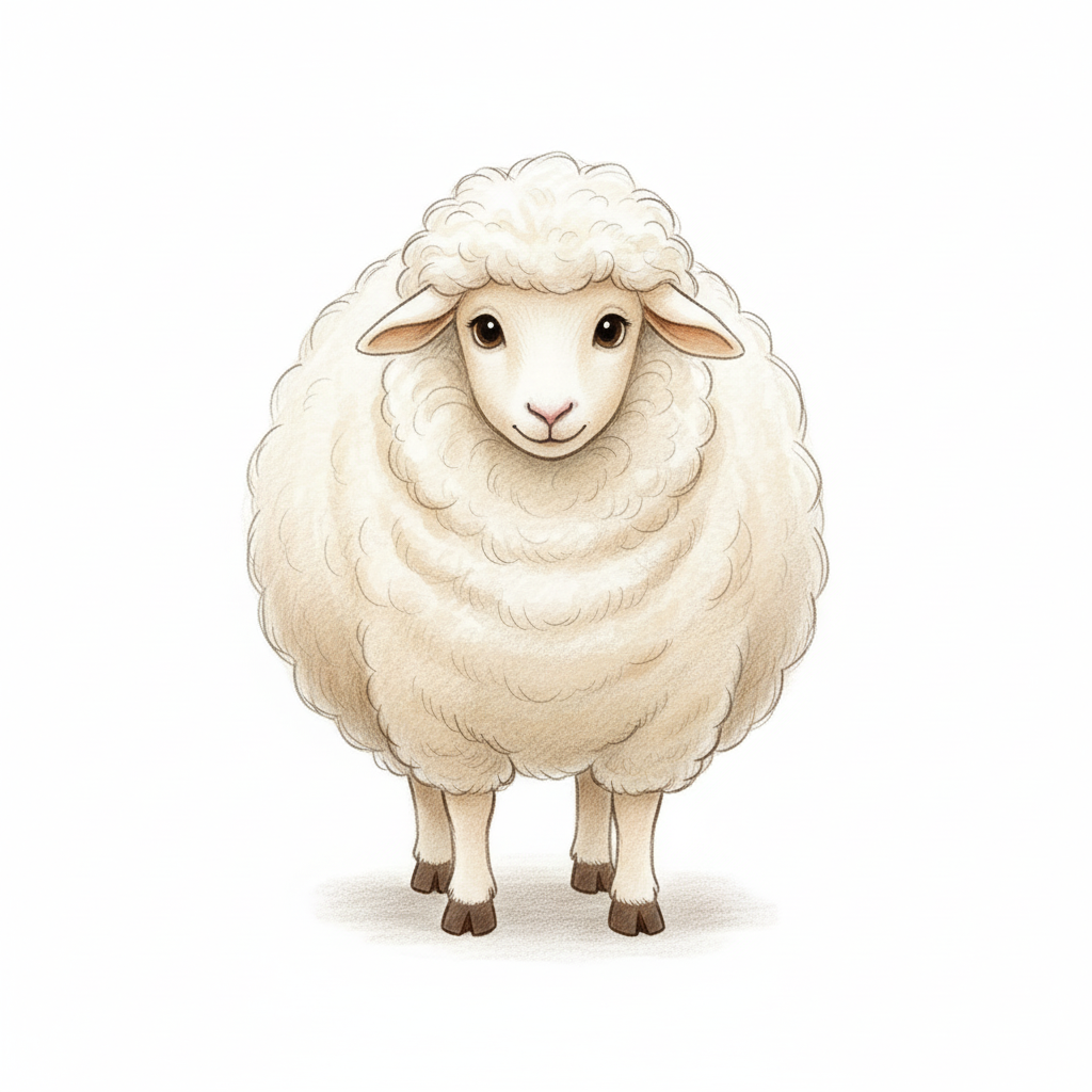 Wooly the Fluffy Sheep - Full Colored Illustration