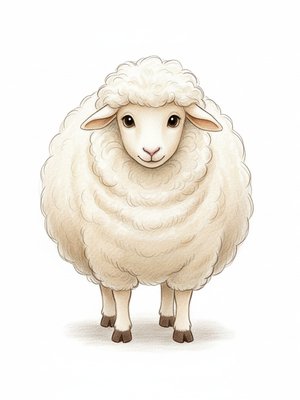 Wooly the Fluffy Sheep in Gentle Pencil - Full Colored Illustration