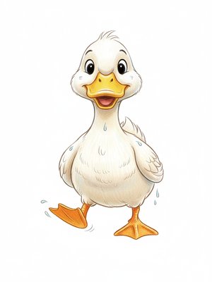 Ducky the Waddling Duck in Gentle Pencil - Full Colored Illustration