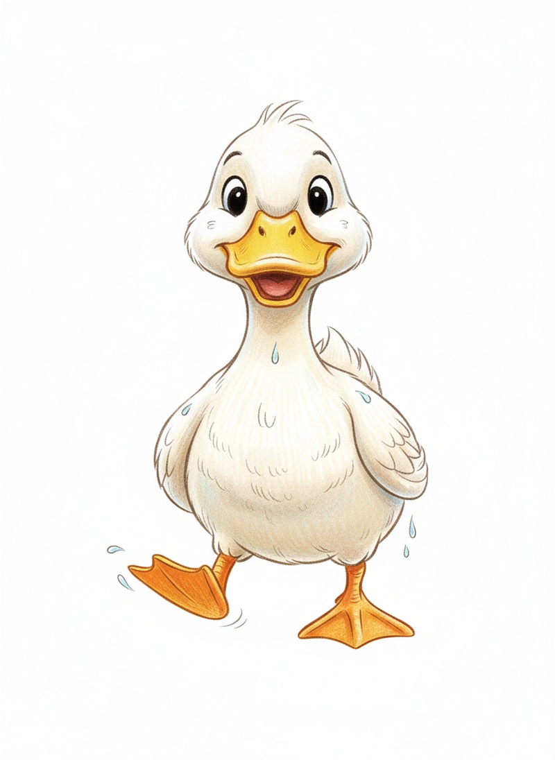Ducky the Waddling Duck in Gentle Pencil - Full Colored Illustration