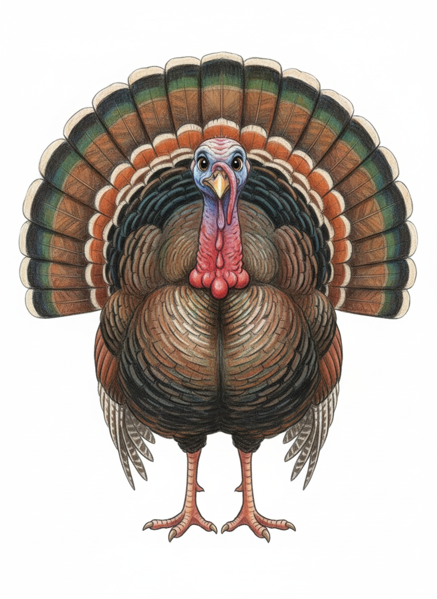 Gobbles the Turkey - Full Colored Illustration