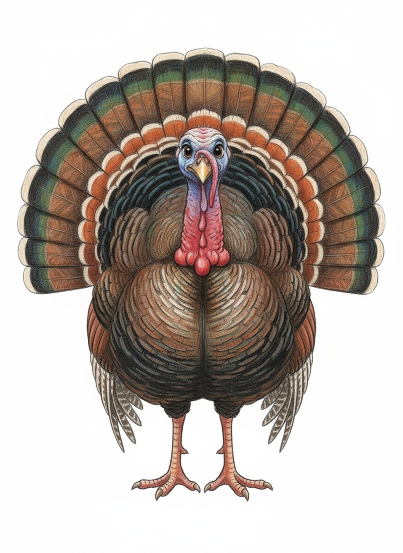 Gobbles the Turkey in Gentle Pencil - Full Colored Illustration