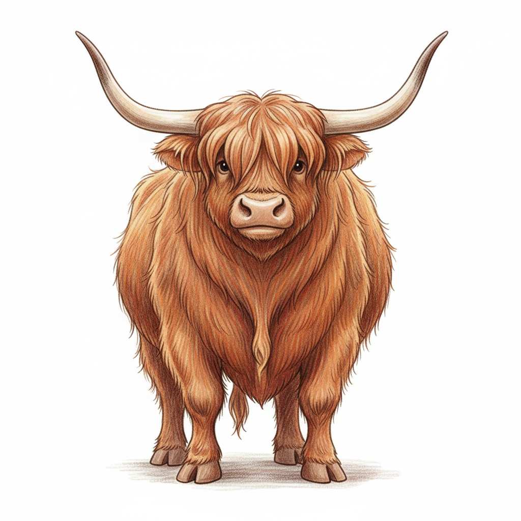Angus the Highland Bull - Full Colored Illustration