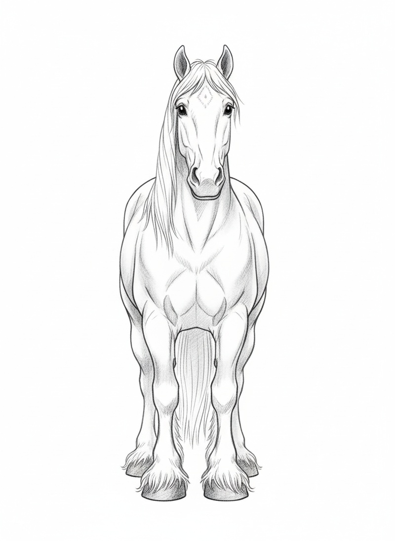Thunder the Strong Work Horse in Gentle Pencil - Black & White Illustration