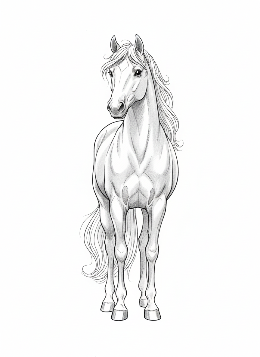 Willow the Graceful Mare - Black & White Illustration