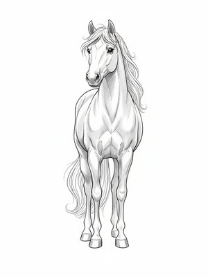 Willow the Graceful Mare in Gentle Pencil - Black & White Illustration