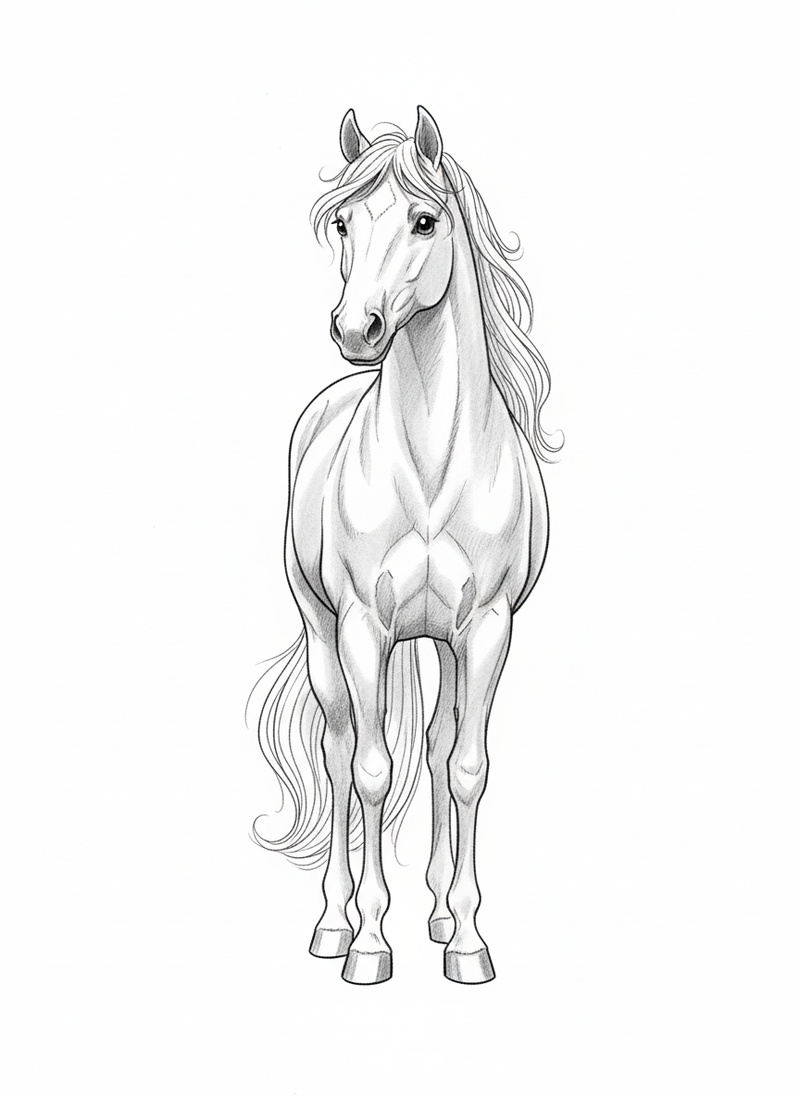 Willow the Graceful Mare in Gentle Pencil - Black & White Illustration