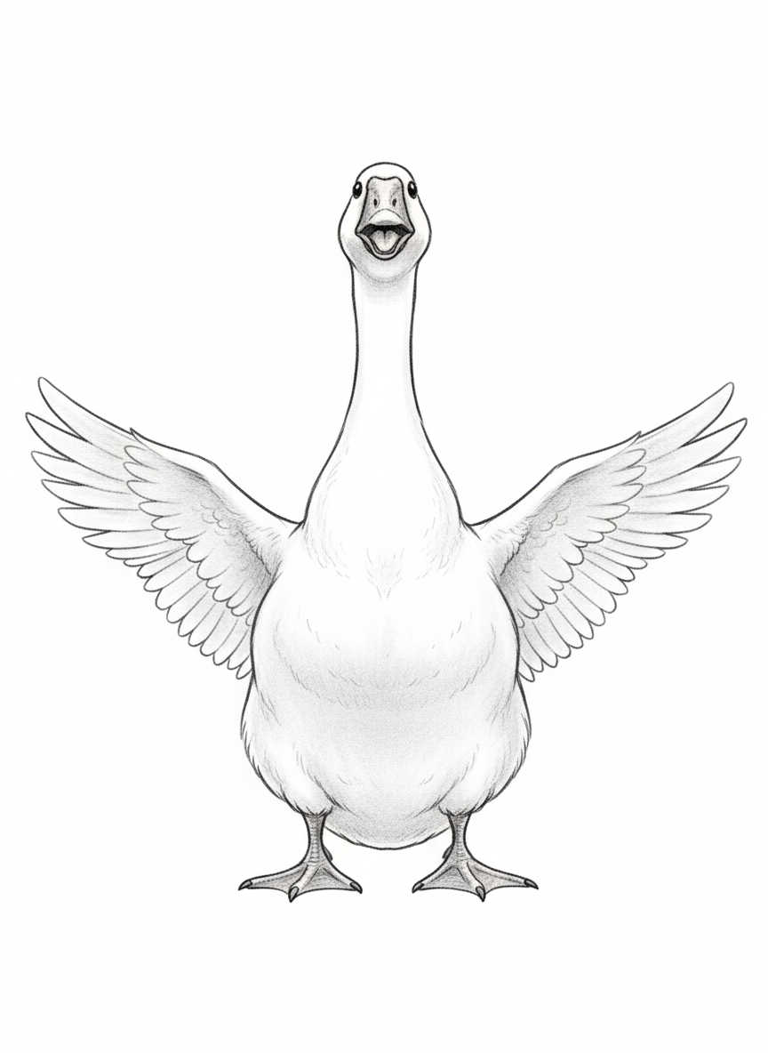 Honker the Guard Goose - Black & White Illustration
