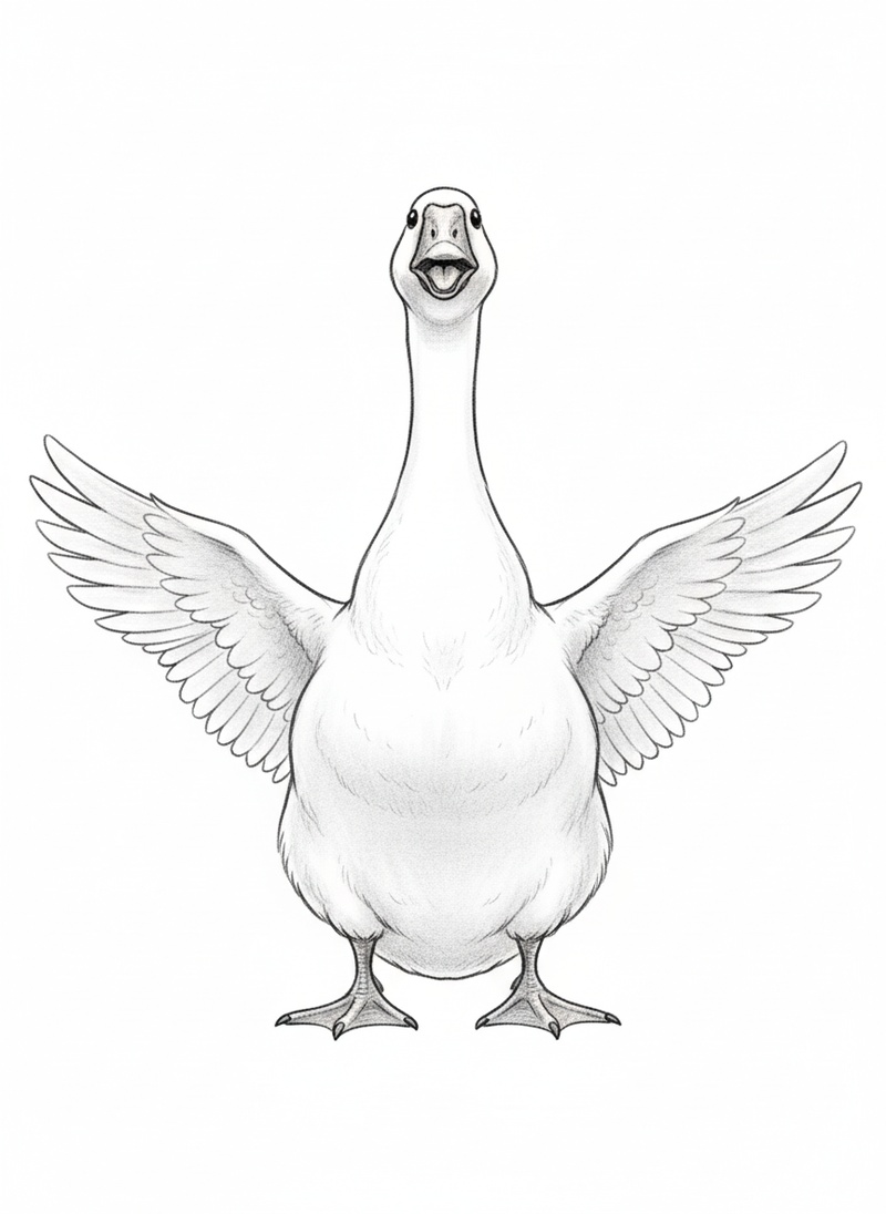 Honker the Guard Goose in Gentle Pencil - Black & White Illustration