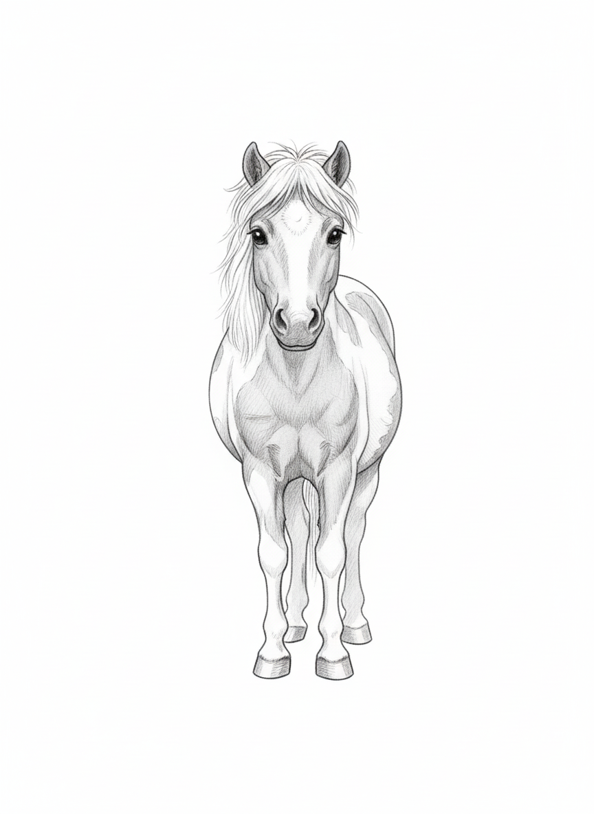 Patches the Spotted Pony - Black & White Illustration