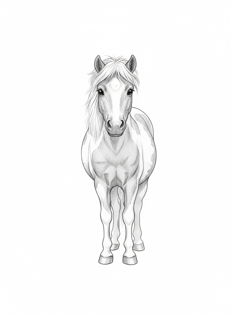 Patches the Spotted Pony in Gentle Pencil - Black & White Illustration