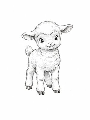 Lambchop the Baby Lamb in Gentle Pencil - Black & White Illustration