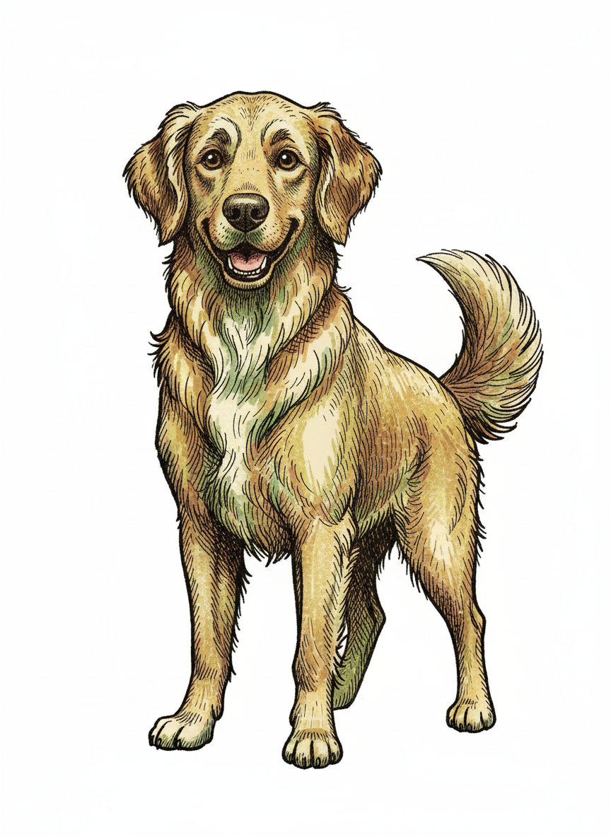 Max the Loyal Golden Retriever - Full Colored Illustration