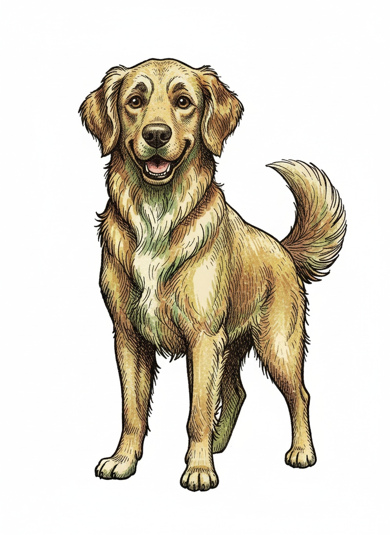 Max the Loyal Golden Retriever in Victorian Illustration - Full Colored Illustration
