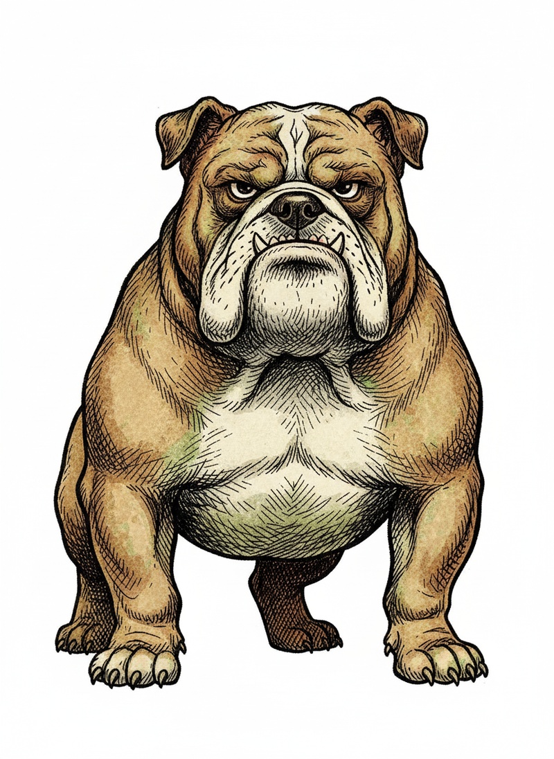 Spike the Tough Bulldog in Victorian Illustration - Full Colored Illustration