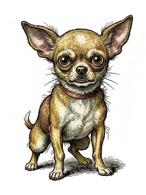 Tiny the Brave Chihuahua in Victorian Illustration - Full Colored Illustration