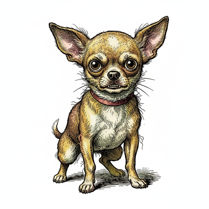 Tiny the Brave Chihuahua in Victorian Illustration - Full Colored Illustration