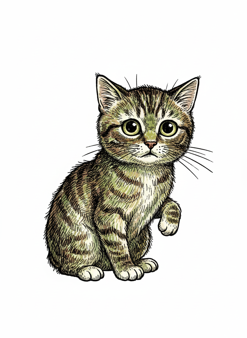 Whiskers the Shy Cat - Full Colored Illustration