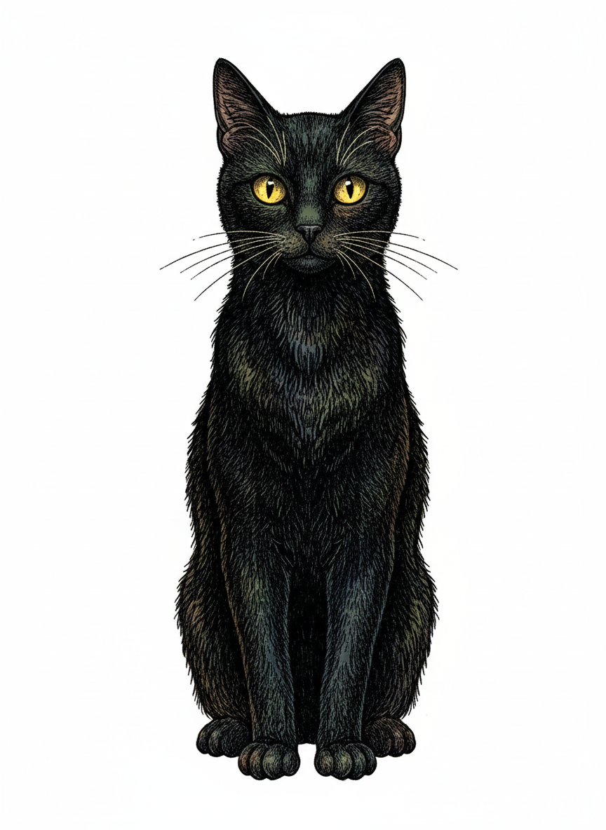 Shadow the Mysterious Black Cat - Full Colored Illustration