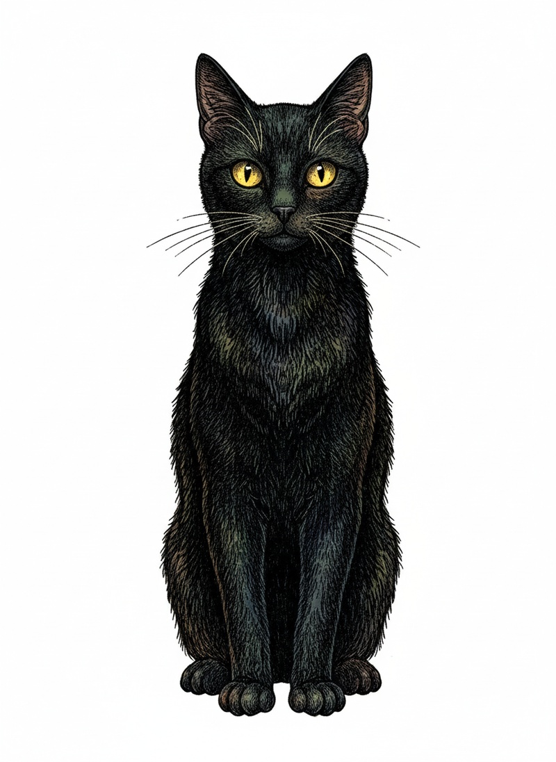 Shadow the Mysterious Black Cat in Victorian Illustration - Full Colored Illustration