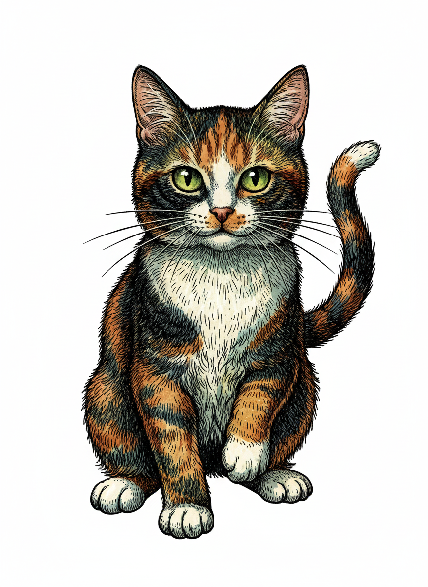 Patches the Playful Calico - Full Colored Illustration