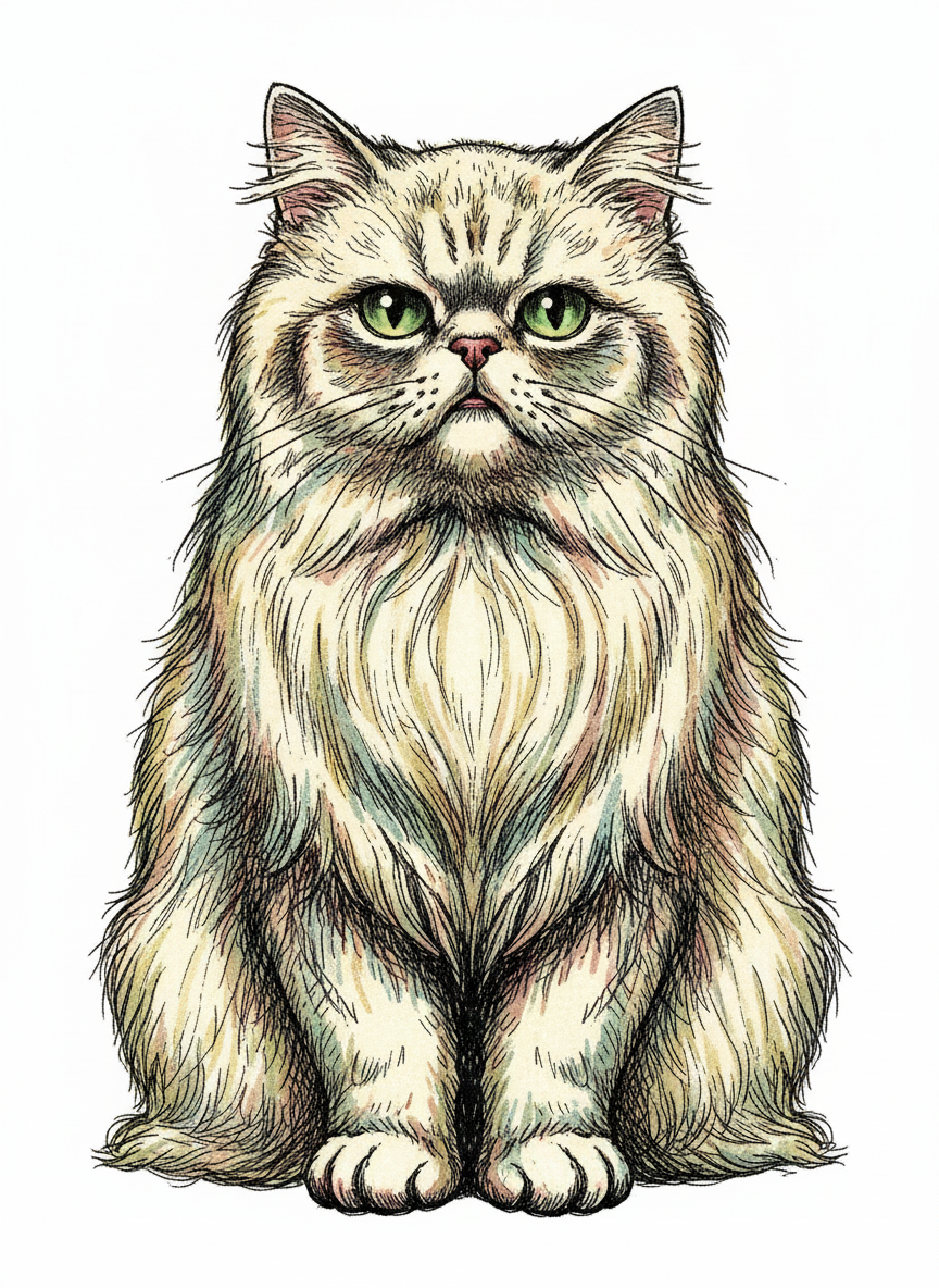 Grumpy the Aloof Persian - Full Colored Illustration
