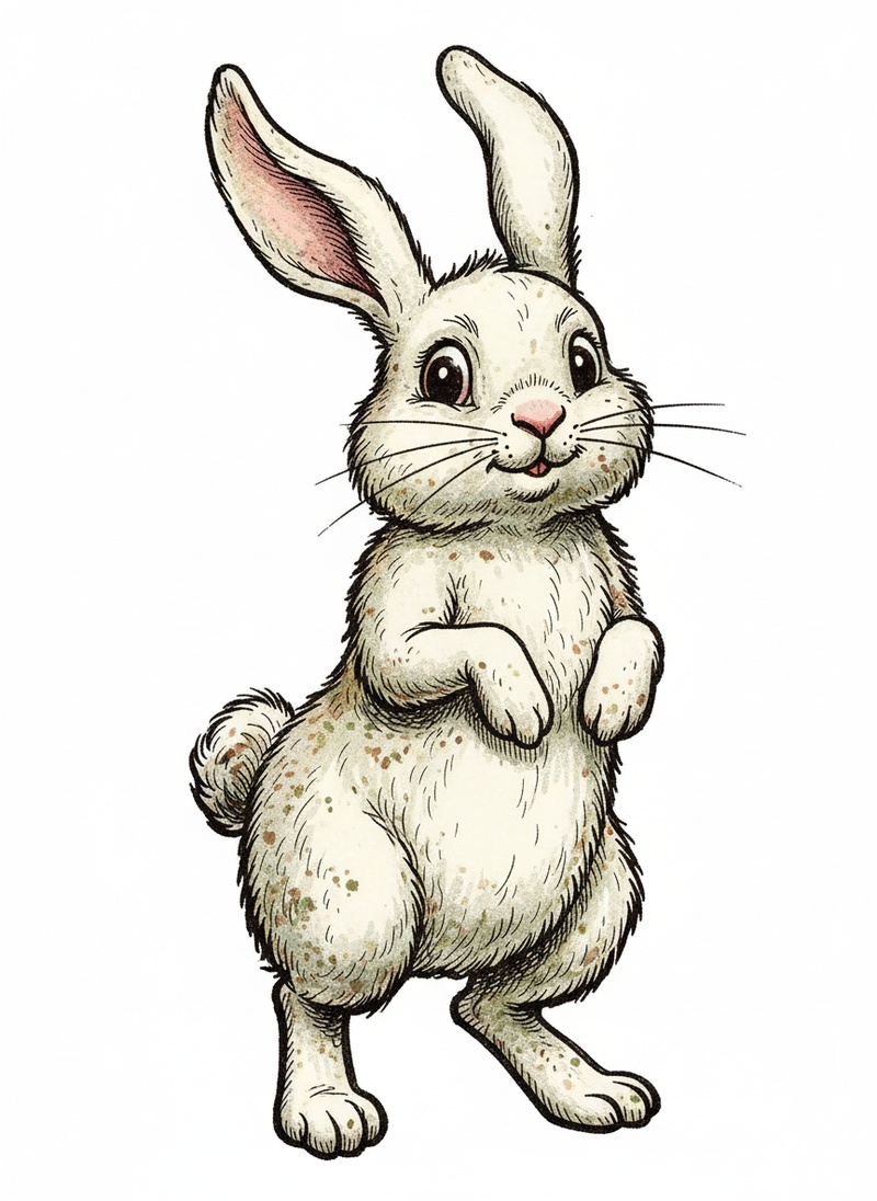 Rusty the Energetic Rabbit in Victorian Illustration - Full Colored Illustration