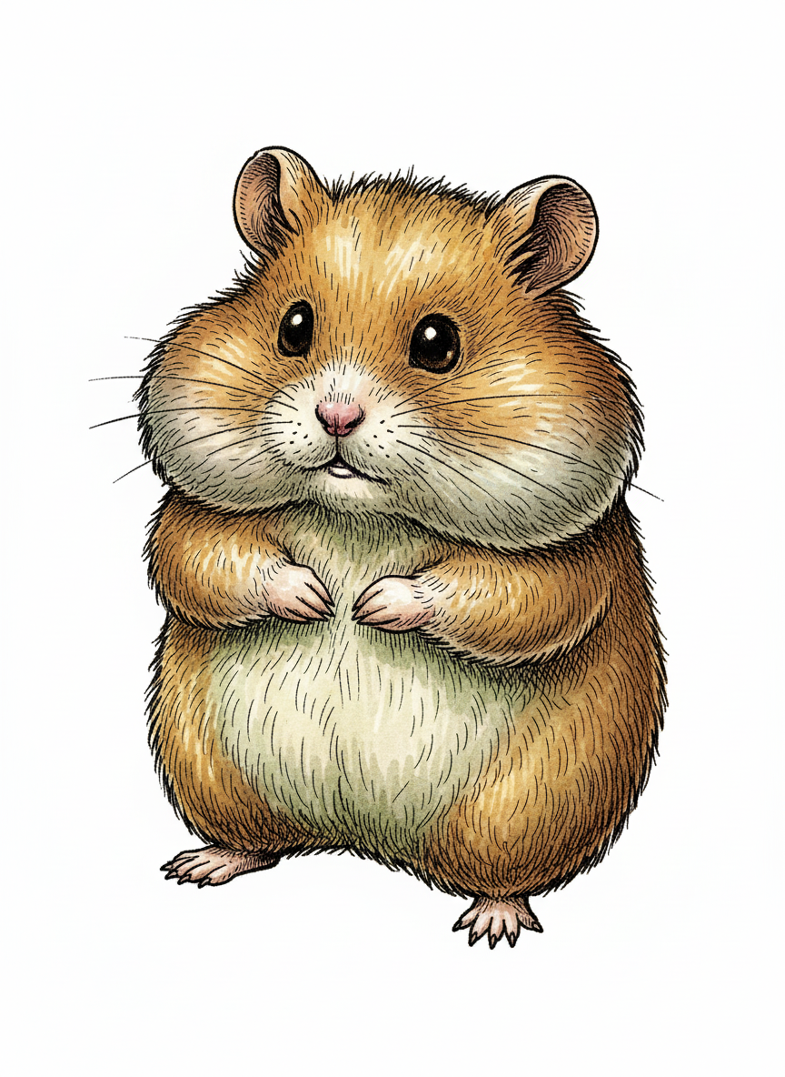 Nibbles the Shy Hamster - Full Colored Illustration