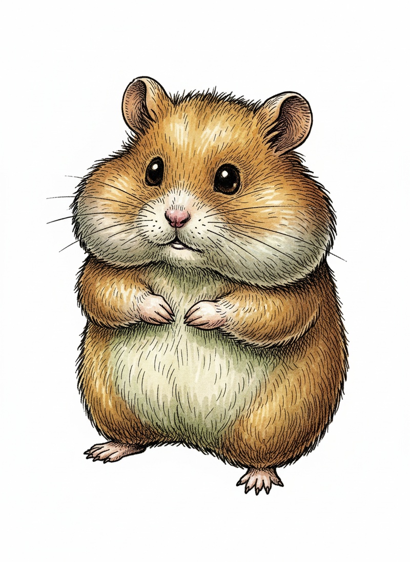 Nibbles the Shy Hamster in Victorian Illustration - Full Colored Illustration