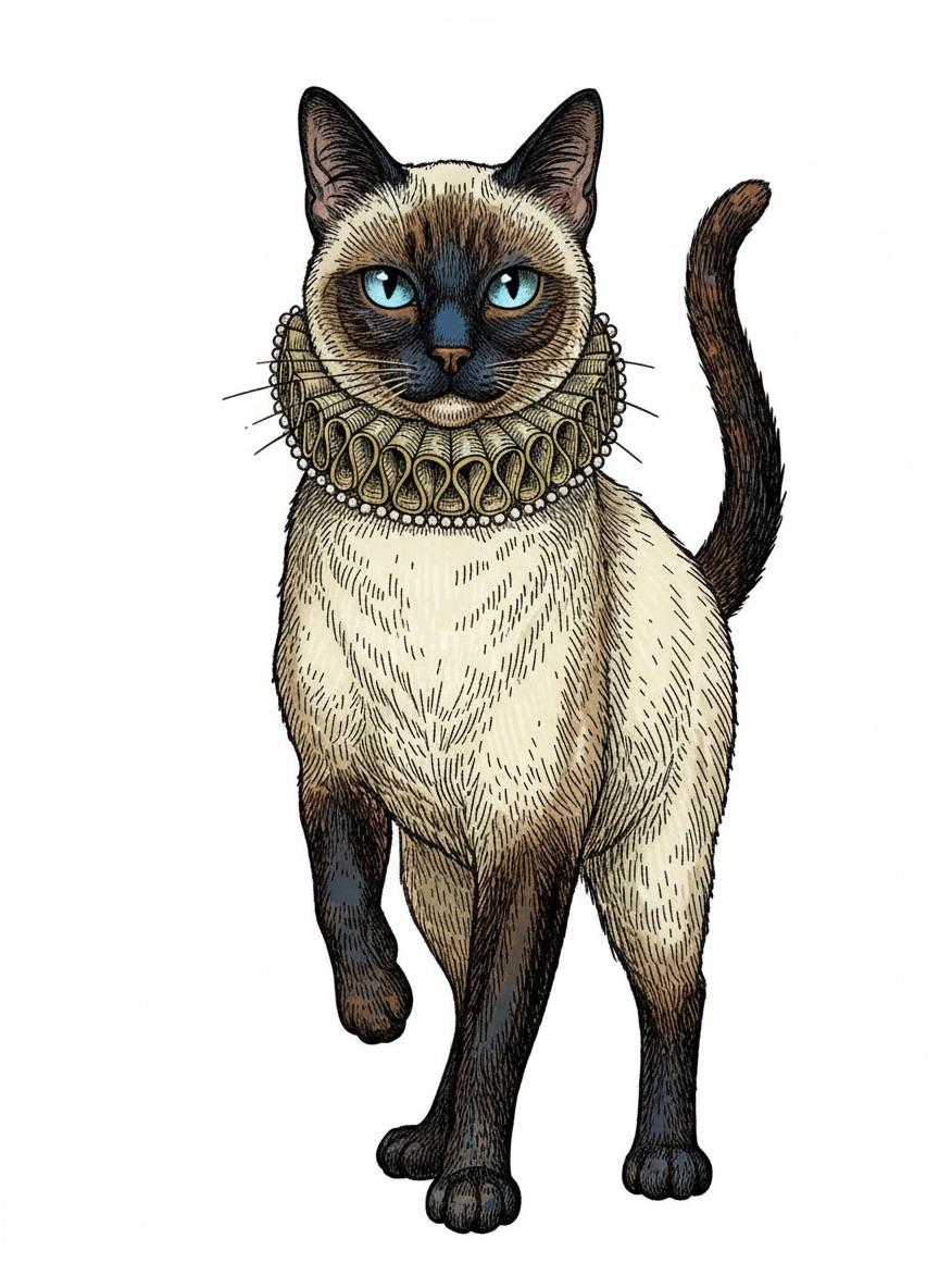 Cleo the Regal Siamese - Full Colored Illustration