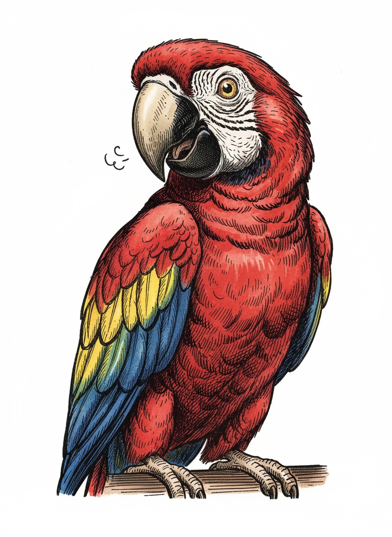 Captain the Chatty Parrot in Victorian Illustration - Full Colored Illustration