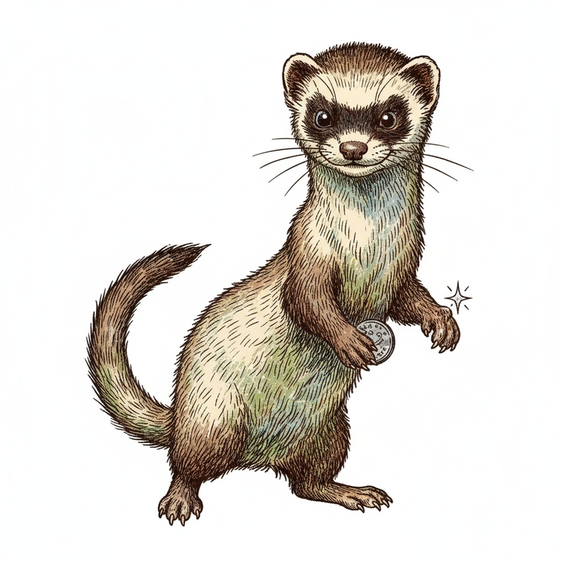 Stripes the Playful Ferret in Victorian Illustration - Full Colored Illustration