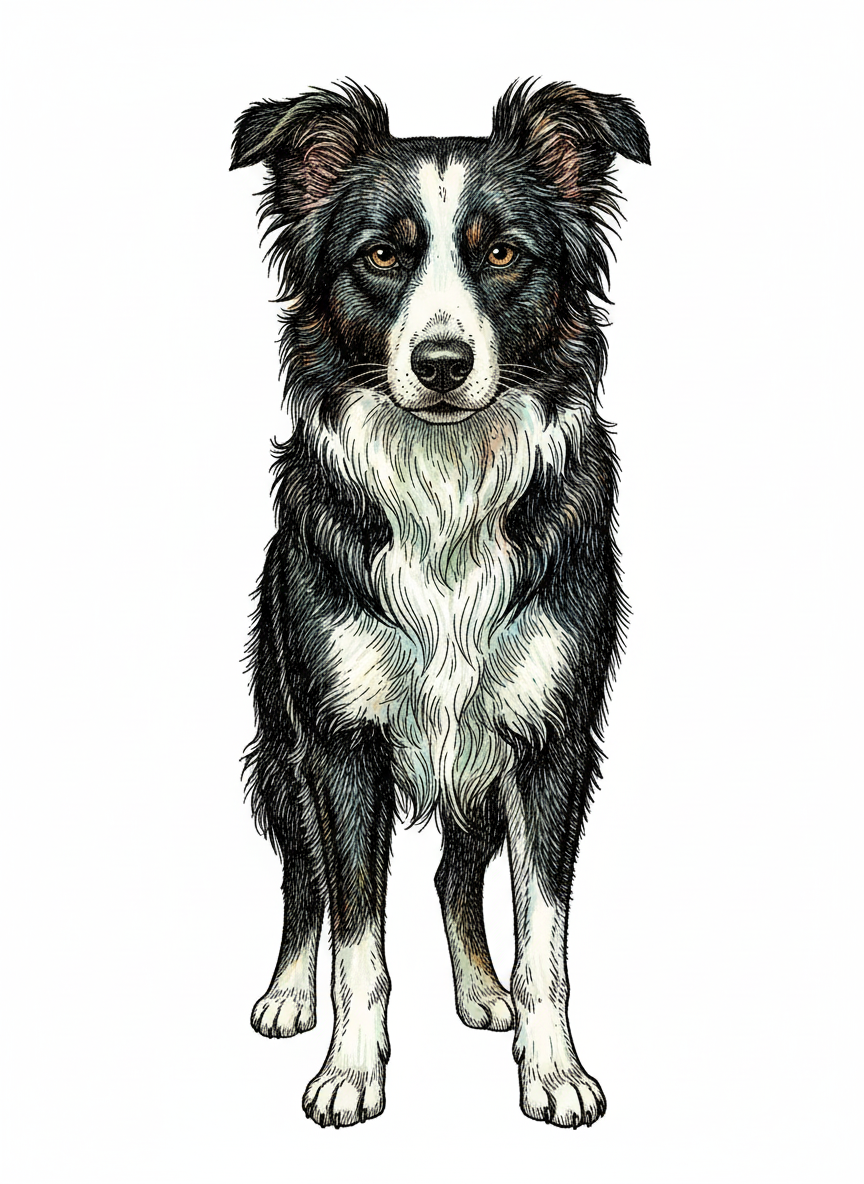 Gizmo the Smart Border Collie - Full Colored Illustration