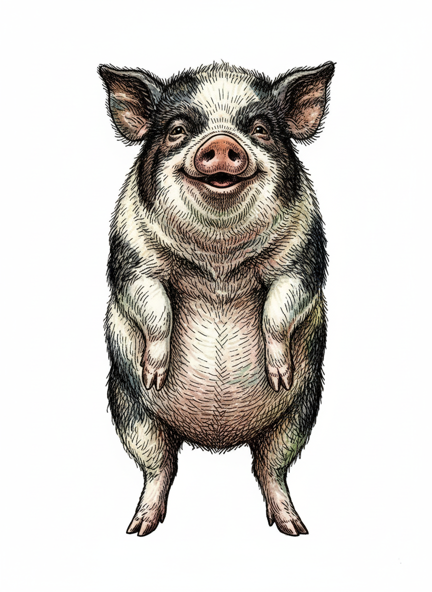 Pepper the Miniature Pig - Full Colored Illustration