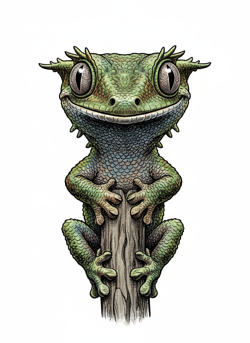 Jasper the Crested Gecko - Full Colored Illustration