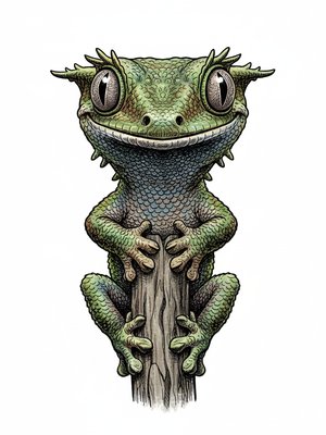 Jasper the Crested Gecko in Victorian Illustration - Full Colored Illustration