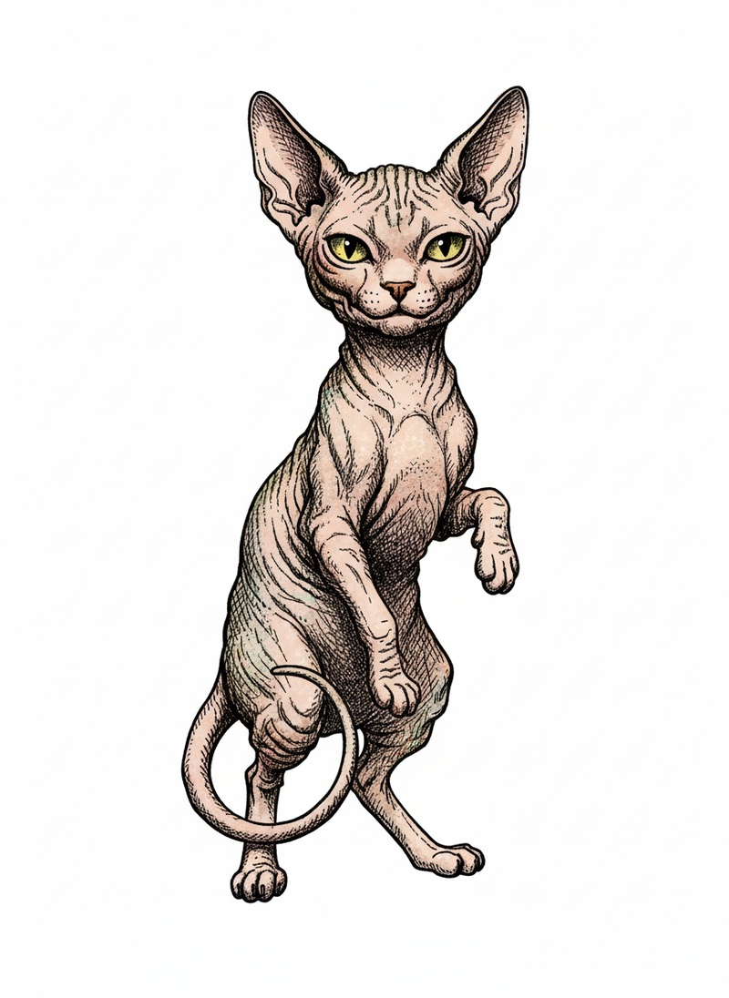 Jinx the Mischievous Sphinx Cat in Victorian Illustration - Full Colored Illustration