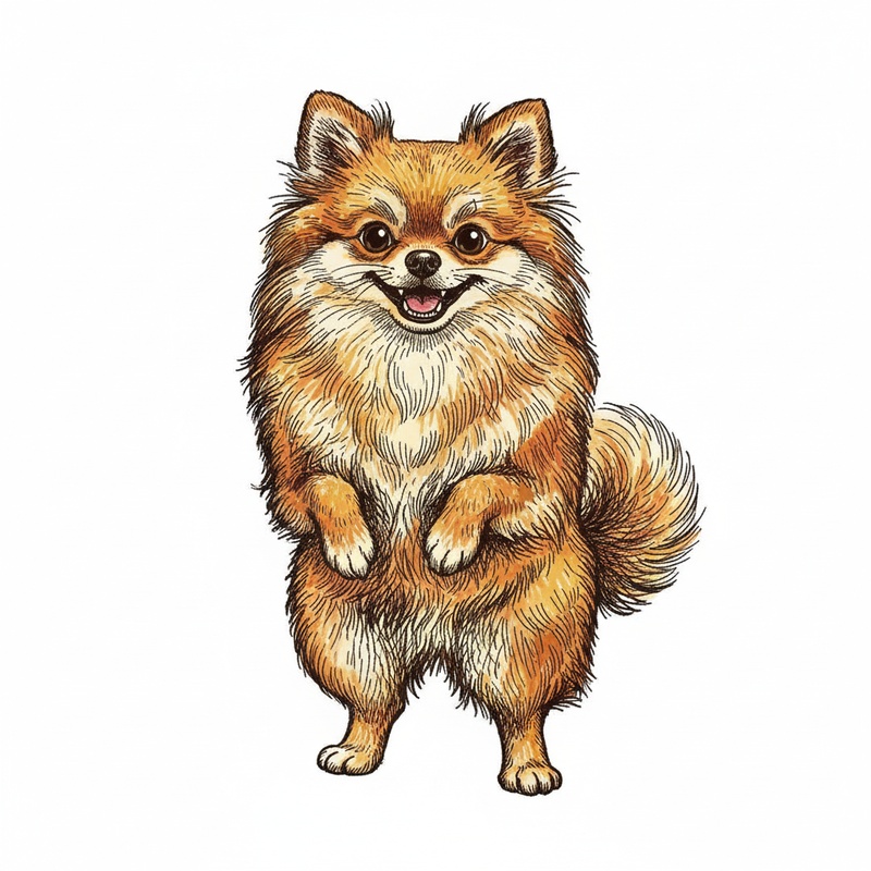 Honey the Sweet Pomeranian in Victorian Illustration - Full Colored Illustration