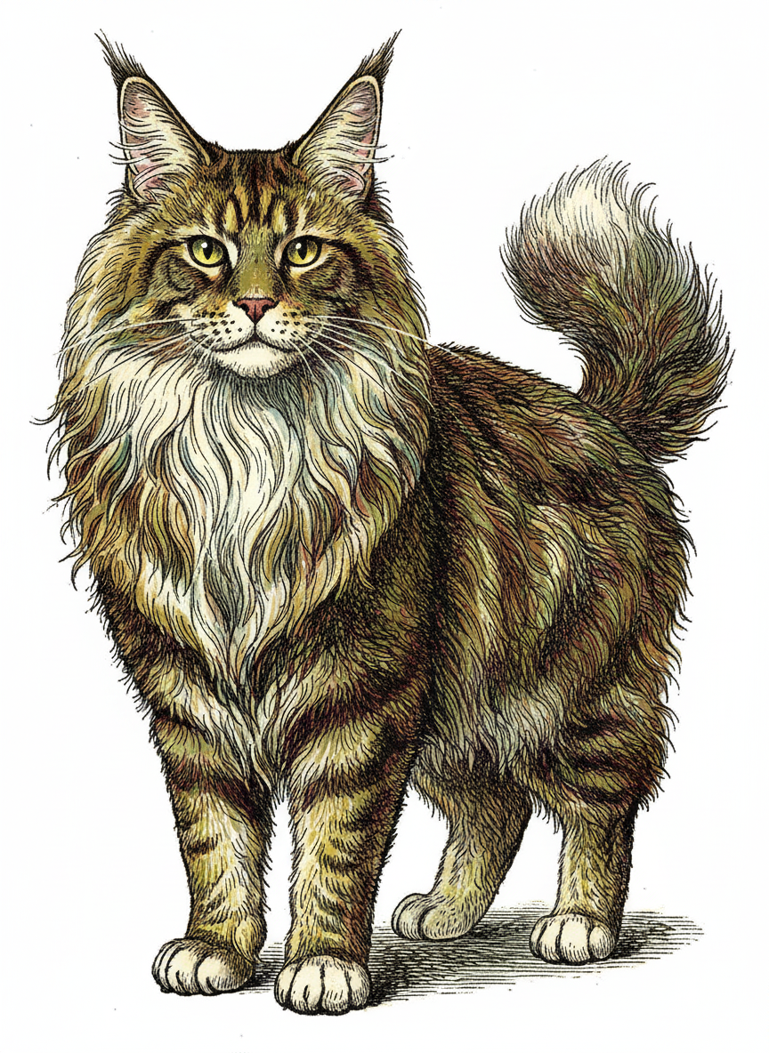 Zeus the Maine Coon - Full Colored Illustration