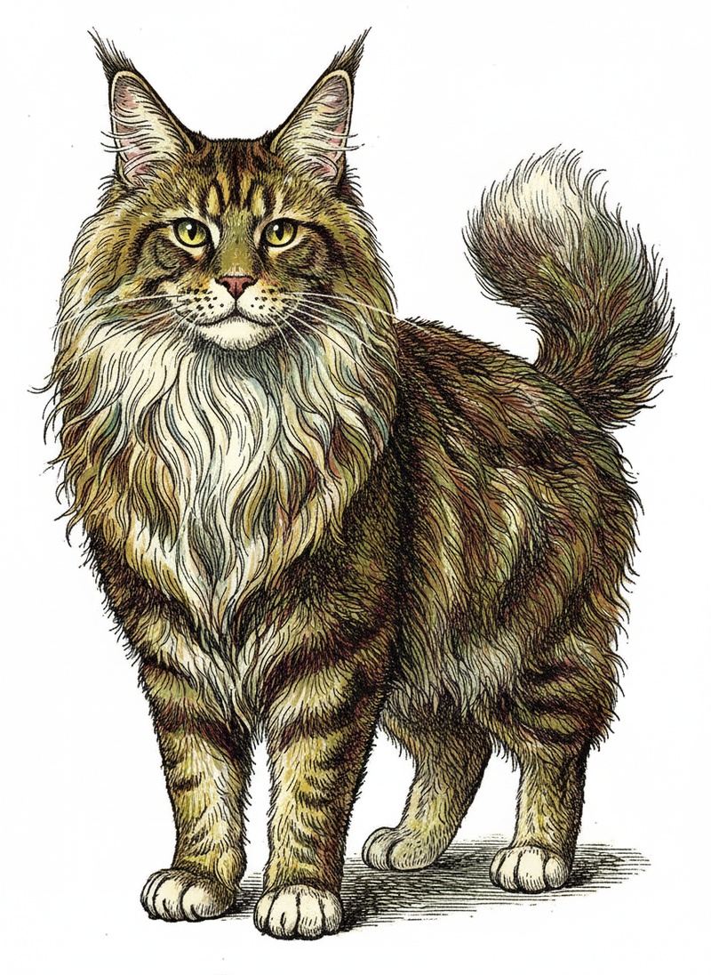 Zeus the Maine Coon in Victorian Illustration - Full Colored Illustration