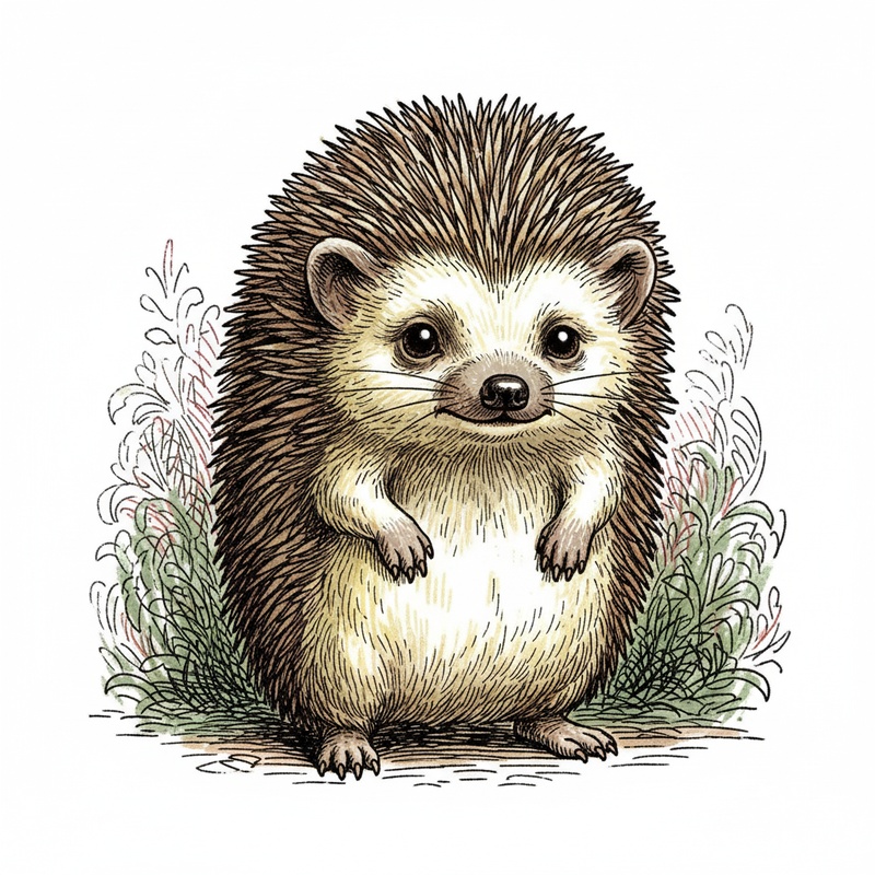 Buttons the Hedgehog in Victorian Illustration - Full Colored Illustration