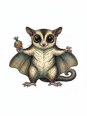 Sugar the Sugar Glider in Victorian Illustration - Full Colored Illustration