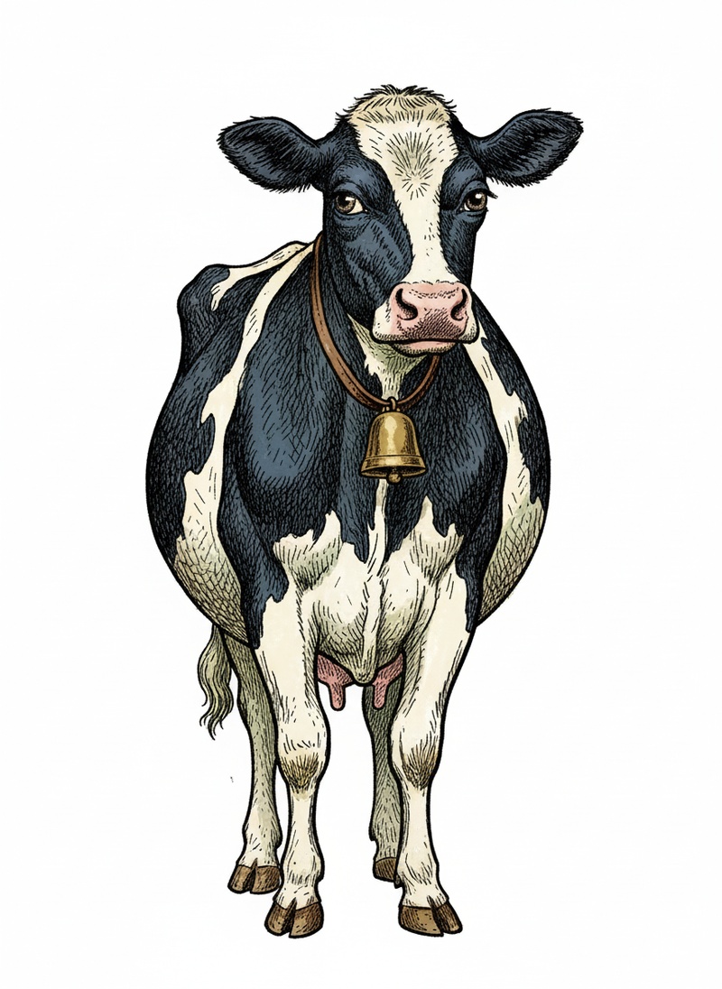 Bessie the Gentle Dairy Cow in Victorian Illustration - Full Colored Illustration